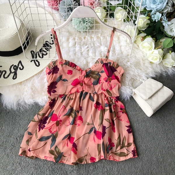 Maieu modern de dama cu bretele subtiri si motive florale in mai multe culori