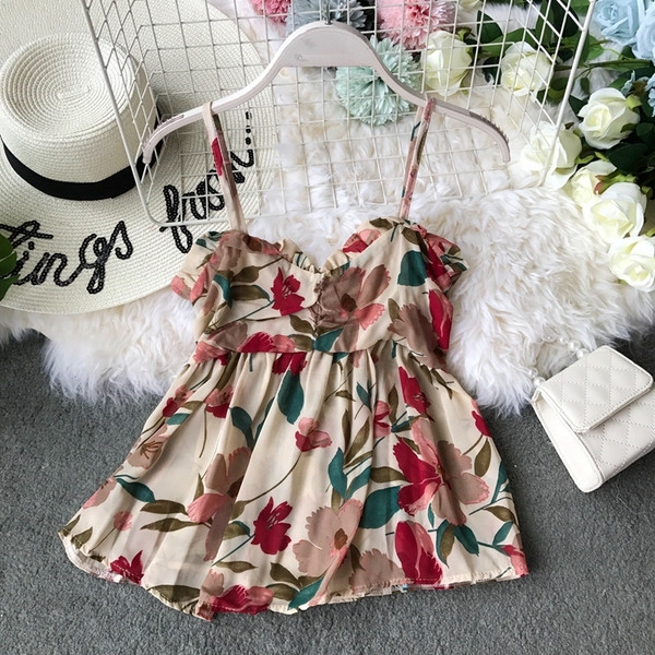 Maieu modern de dama cu bretele subtiri si motive florale in mai multe culori