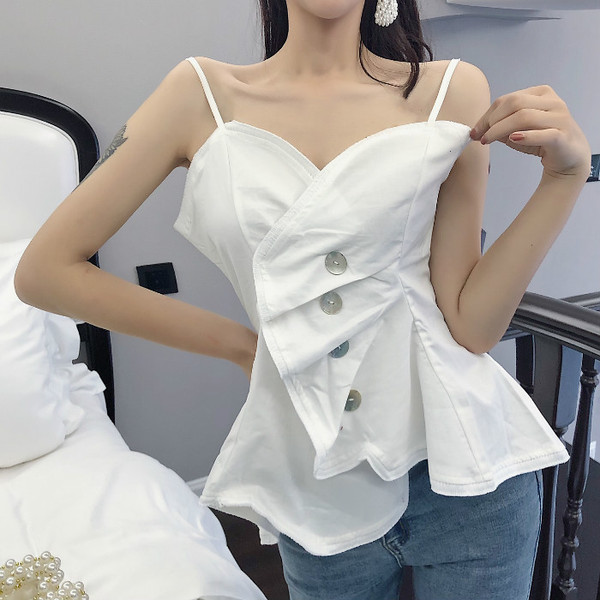 Maieu modern de damă cu bretele subțiri în alb și negru