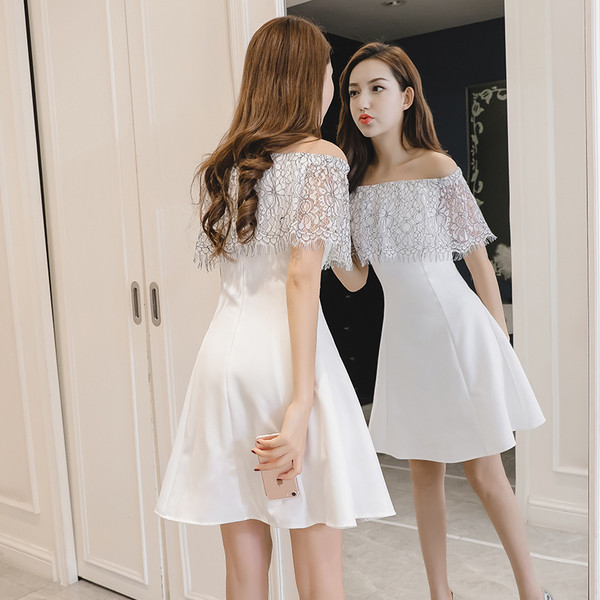 Rochie moderna de dama cu dantela in alb-negru