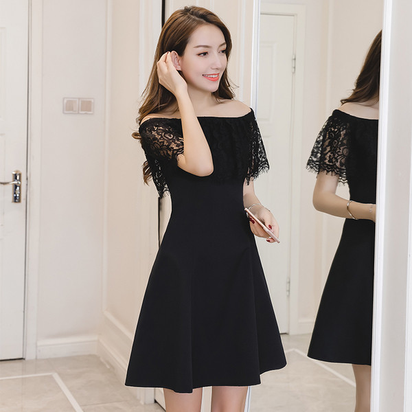 Rochie moderna de dama cu dantela in alb-negru