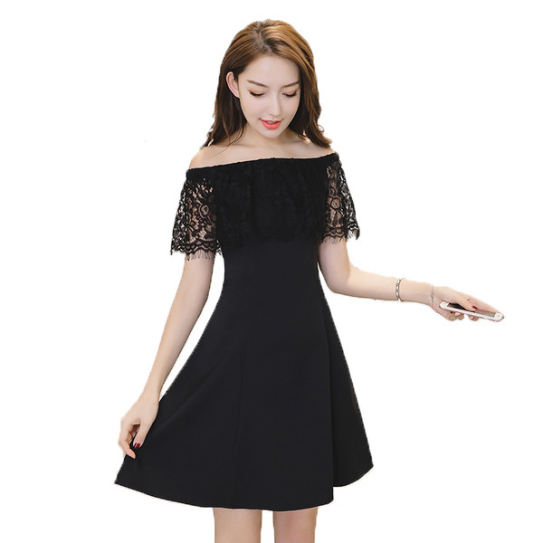 Rochie moderna de dama cu dantela in alb-negru