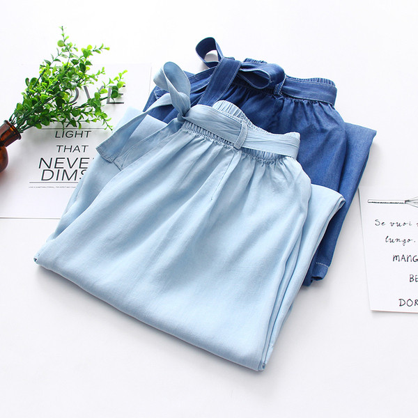 Pantaloni casual de dama in albastru cu curea