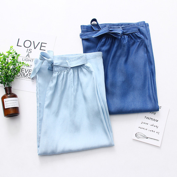 Pantaloni casual de dama in albastru cu curea