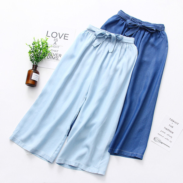 Pantaloni casual de dama in albastru cu curea