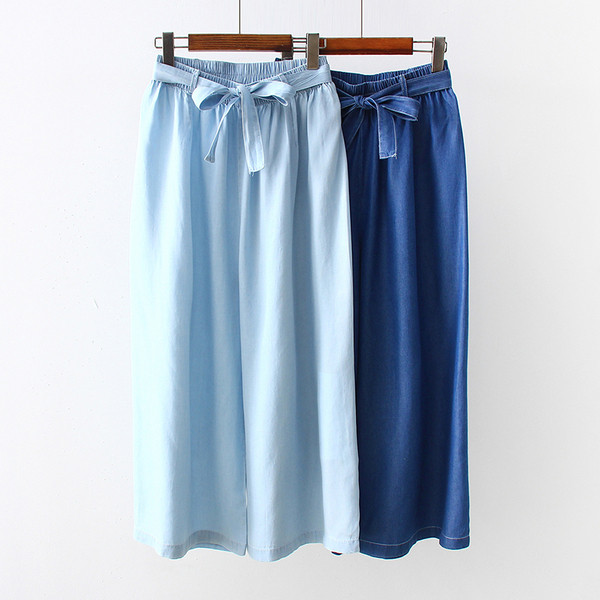 Pantaloni casual de dama in albastru cu curea