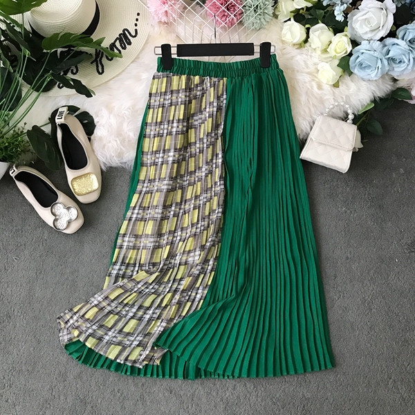 Fusta de dama moderna cu talie inalta in verde si negru