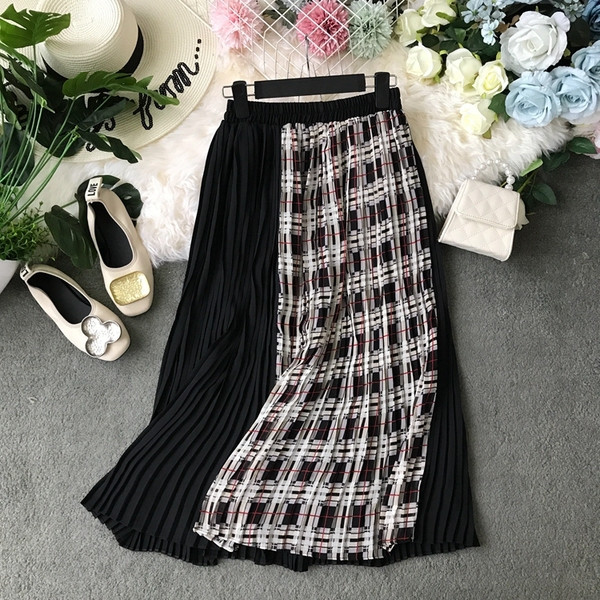 Fusta de dama moderna cu talie inalta in verde si negru