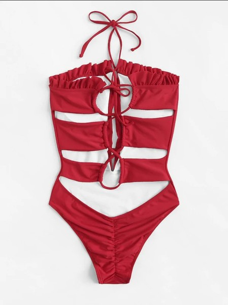 Costum de baie elegant în roșu