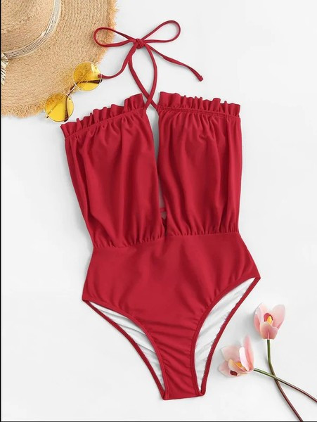 Costum de baie elegant în roșu