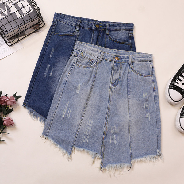 Fusta de dama casual din denim cu motive rupte