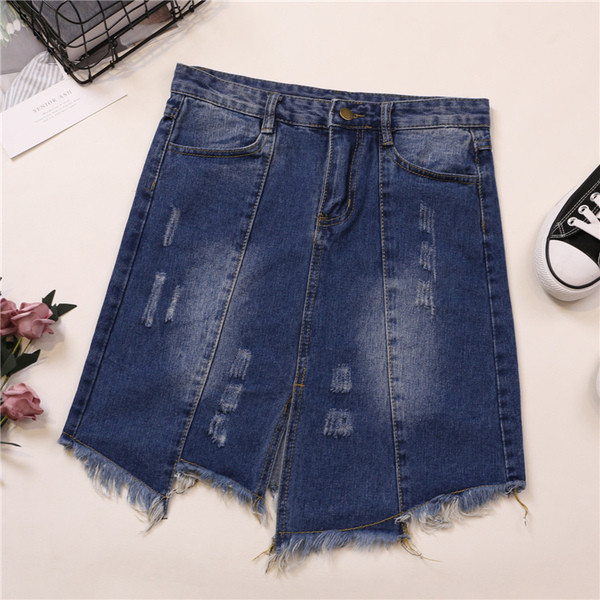 Fusta de dama casual din denim cu motive rupte