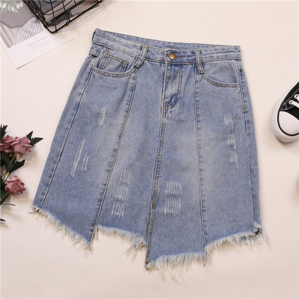 Fusta de dama casual din denim cu motive rupte