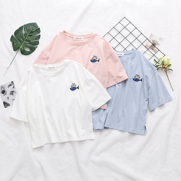 Tricou casual dama in roz albastru si alb