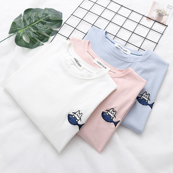 Tricou casual dama in roz albastru si alb