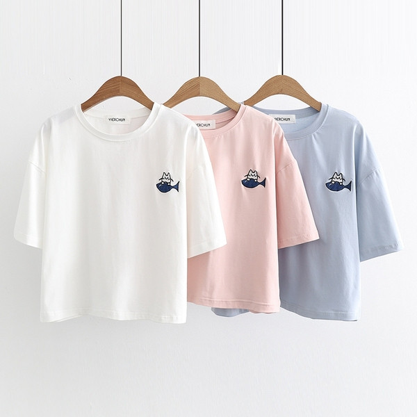 Tricou casual dama in roz albastru si alb