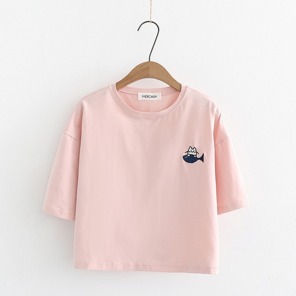 Tricou casual dama in roz albastru si alb