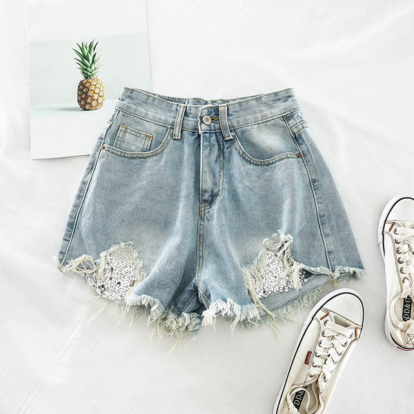 Pantaloni scurți de damă din denim cu element de paiete
