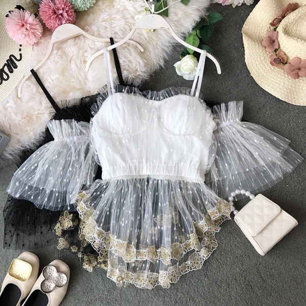 Bluza de dama moderna in trei culori cu tul si broderie