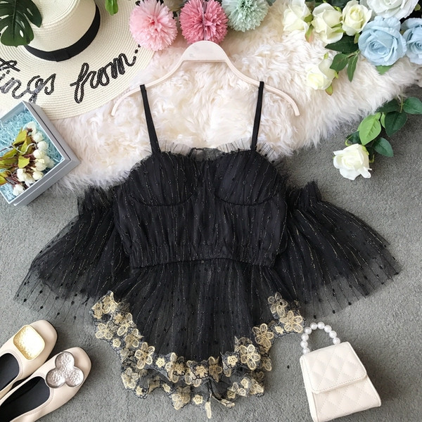 Bluza de dama moderna in trei culori cu tul si broderie