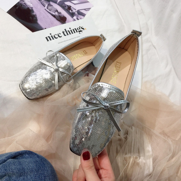 Mocasini moderni de dama cu paiete in gri si negru - doua modele