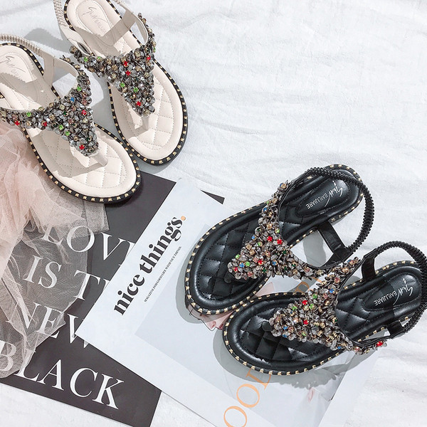 Alkalmi női szandál kövekkel fekete-fehér színben