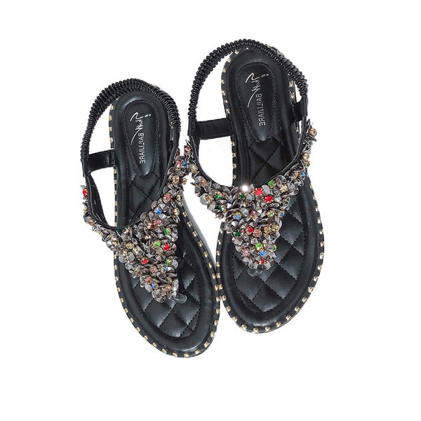 Alkalmi női szandál kövekkel fekete-fehér színben