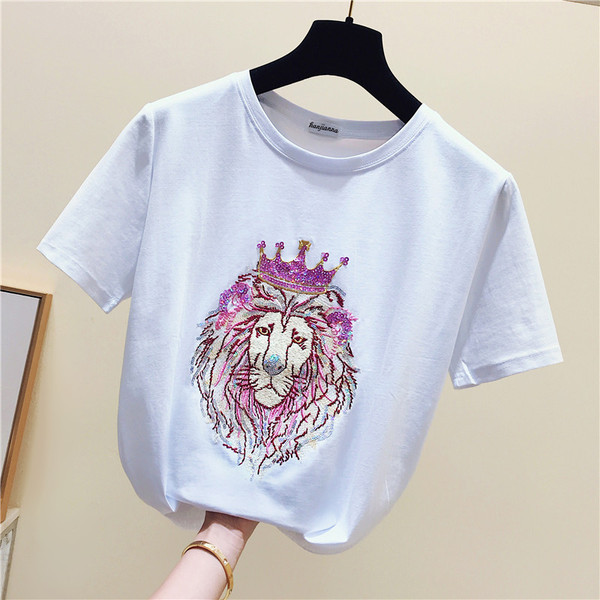 Tricou de dama actual cu broderie in alb si roz