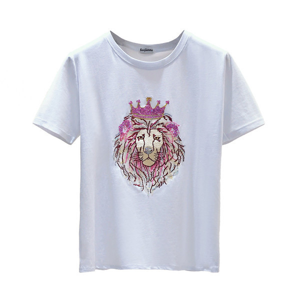 Tricou de dama actual cu broderie in alb si roz