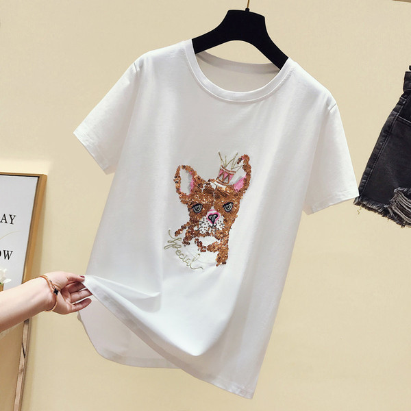 Modern női póló, fehér flitterekkel