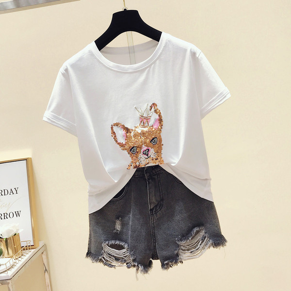 Modern női póló, fehér flitterekkel