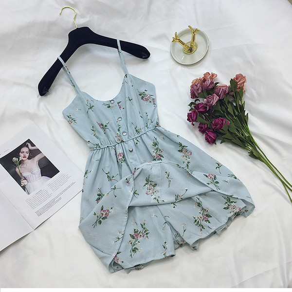 Modern női overall vékony pántokkal, virágos motívummal több színben