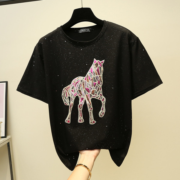 Tricou de dama modern cu paiete alb-negru