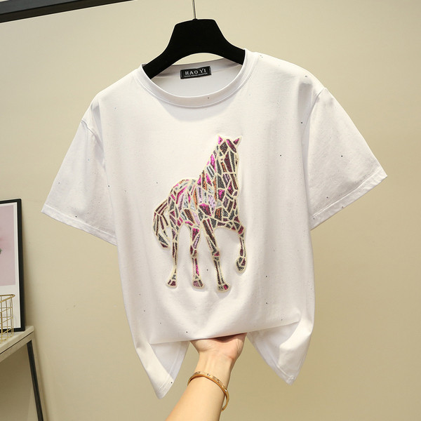 Tricou de dama modern cu paiete alb-negru