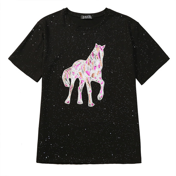 Tricou de dama modern cu paiete alb-negru