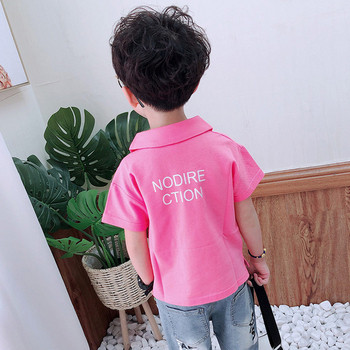 Детска тениска за момчета в два цвята с яка и апликация