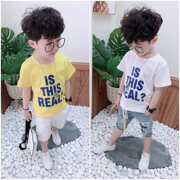 Gyermek póló fiúknak fehér és sárga színben felirattal