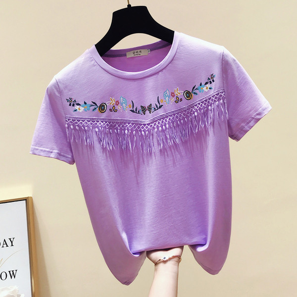 Stílusos női póló rátéttel és rojtokkal több színben