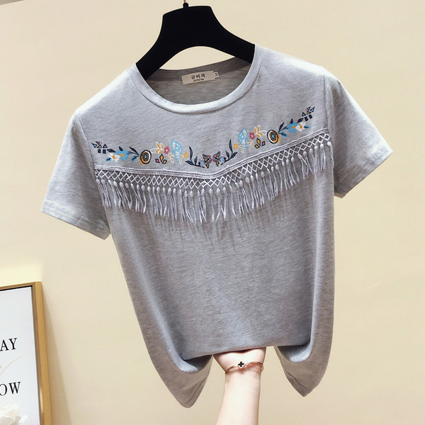 Stílusos női póló rátéttel és rojtokkal több színben