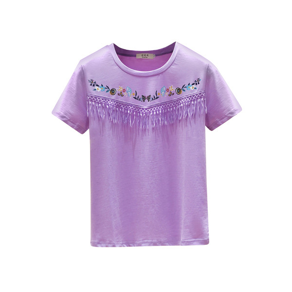 Stílusos női póló rátéttel és rojtokkal több színben