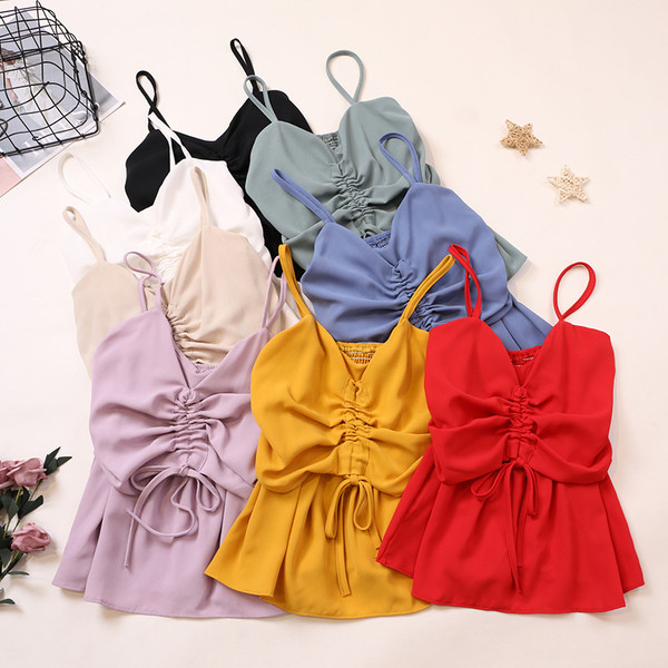 Hétköznapi női felső, vékony pántokkal és nyakkendőkkel több színben