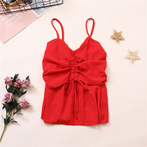 Hétköznapi női felső, vékony pántokkal és nyakkendőkkel több színben