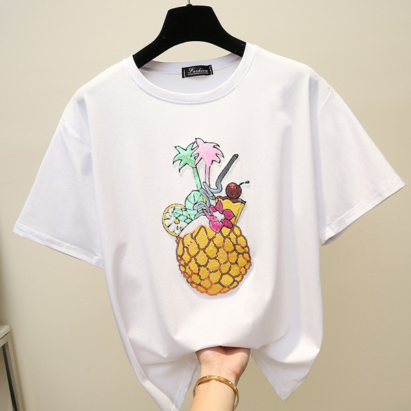 Női alkalmi póló fehér és fekete színben, flitterekkel