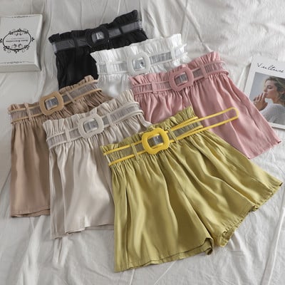 Модерни дамски къси панталони с колан и висока талия в няколко цвята