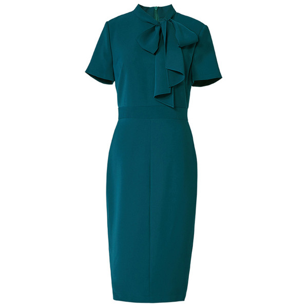 Stílusos női ruha szalaggal és rövid ujjú fekete és zöld színben