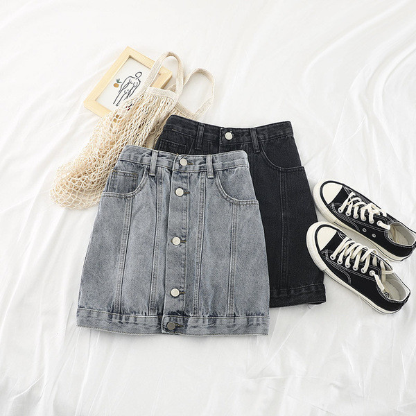 Női farmerszoknya gombokkal, két színben