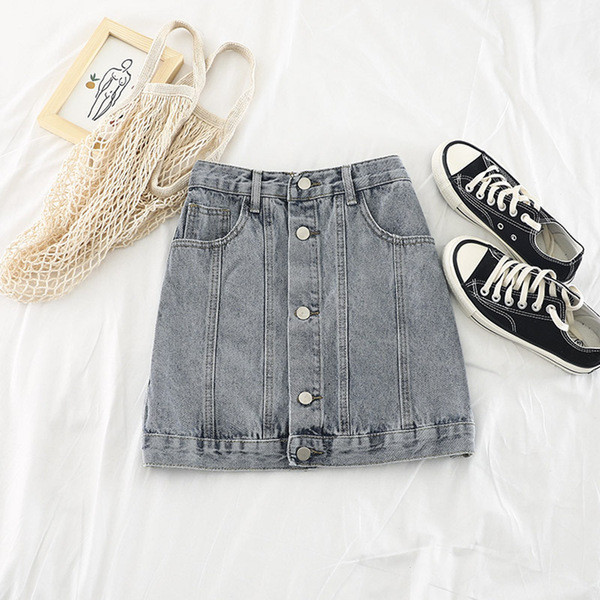 Női farmerszoknya gombokkal, két színben