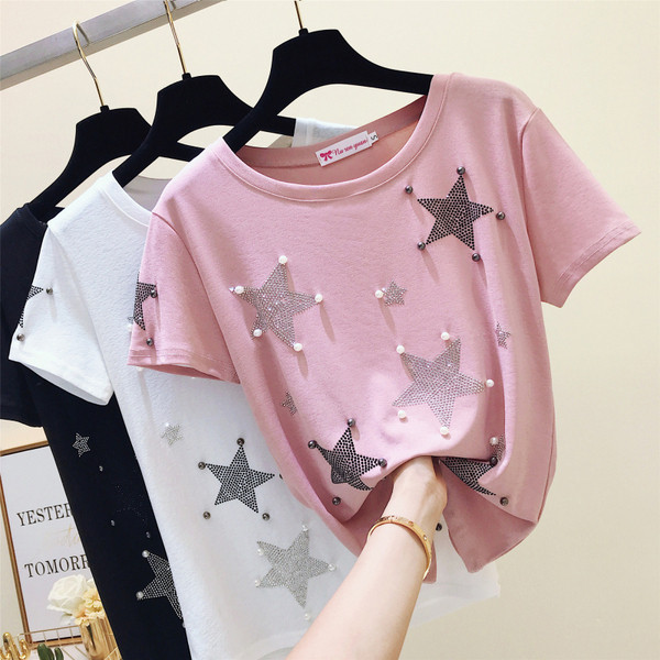 Női póló kövekkel és gyöngyökkel több színben