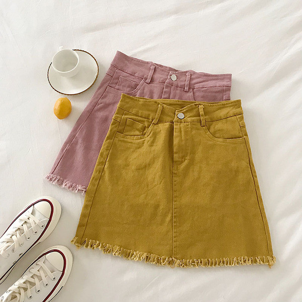 Stílusos női farmerszoknya magas derékkal, több színben
