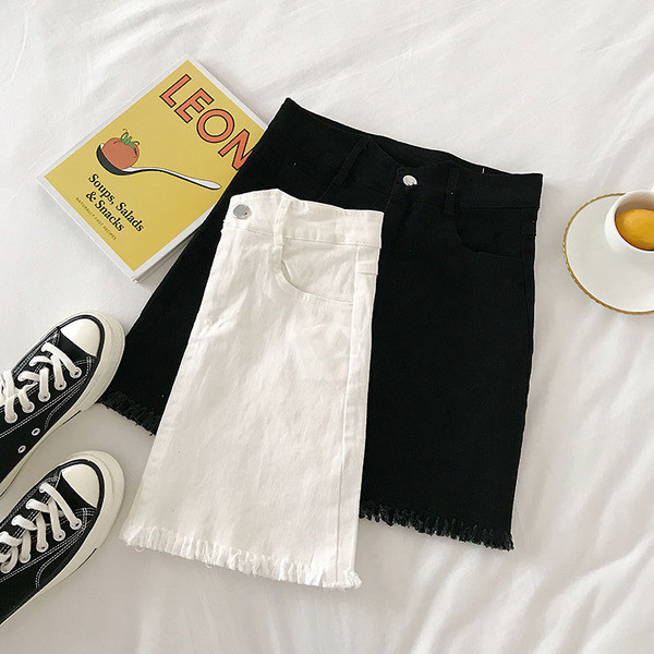 Stílusos női farmerszoknya magas derékkal, több színben